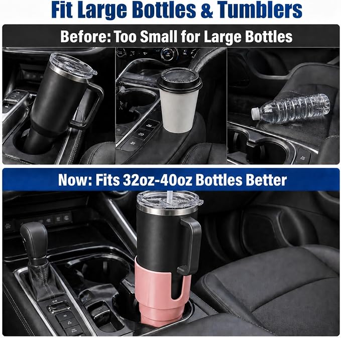 Car Cup Holder Expander for Large Bottles, Fits 32 oz to 40 oz Water Bottles and Handle Mugs, Secure Base for Most Vehicle Cup Holders, Durable ABS, Easy to Install, Durable ABS (Pink) - Image 3
