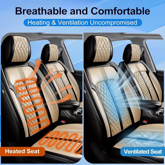 Fit CX-90 Seat Covers Custom Fit for Mazda CX-90 2024-2026, Front Pair | Premium Leather Full Coverage Protector, Waterproof, Breathable, Scratch Resistant, Easy Wipe, Airbag Compatible, Black+Beige - Image 4
