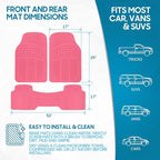 BDK ProLiner Pink Car Floor Mats for Cars Trucks SUV 3pc All-Weather | Heavy Duty Rubber Liners with Universal Trimmable Fit, Durable Waterproof Car Accessories Auto Floor Mats for Women Men - Image 2