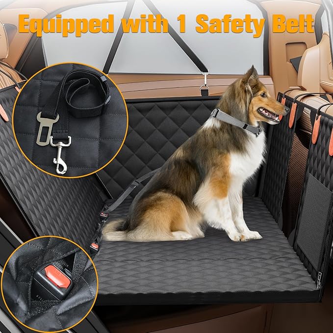 Dog Car Seat Cover for Back Seat, Hard Bottom Back Seat Extender | Rear Seat Pet Cover for Dogs - Supports 400lbs, Waterproof and Scratch Resistant Dog Hammock with Mesh Window For Cars & SUVs - Image 4