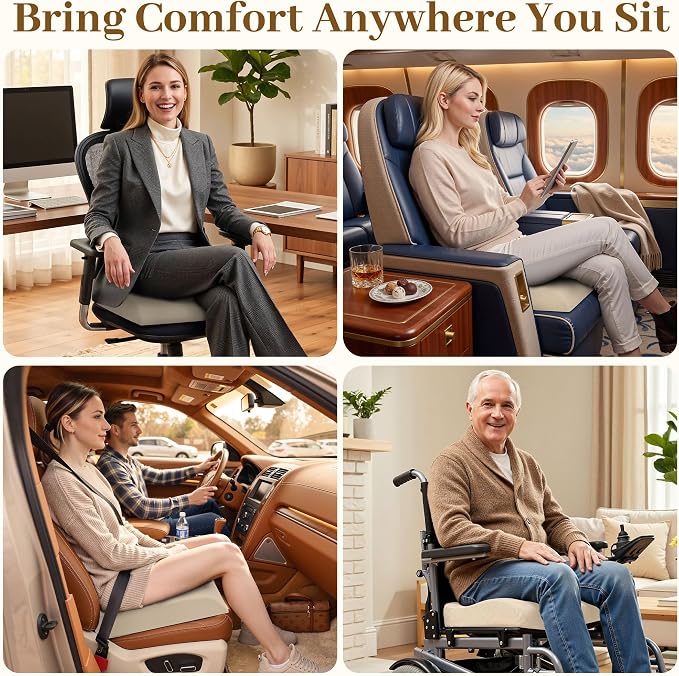 TranquilRelax Memory Foam Seat Cushion for Office Chair, 3-Inch, Khaki | Medium-firm Support for Long Sitting, Washable Mesh Cover, Non-slip Base, Perfect for Car Seats & Short Drivers - Image 6