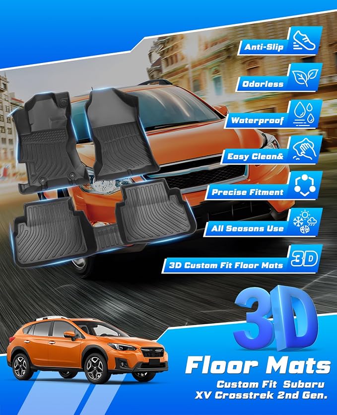 Sunsdrew Floor Mats for 2018-2023 Subaru Crosstrek / 2017-2023 Impreza | Front Rear 2 Rows Car Mats Accessories, All Weather Protection, TPE Rubber, Raised Edge - Image 4
