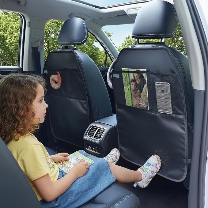 Viaviat Car Seat Protector Large Kick Mat 2 Pack Durable Water Resistant Auto Seat Back Covers with 2 Mesh Pockets Protection Against Dust Mud Scratches (Black, 2-Pack) - Image 2