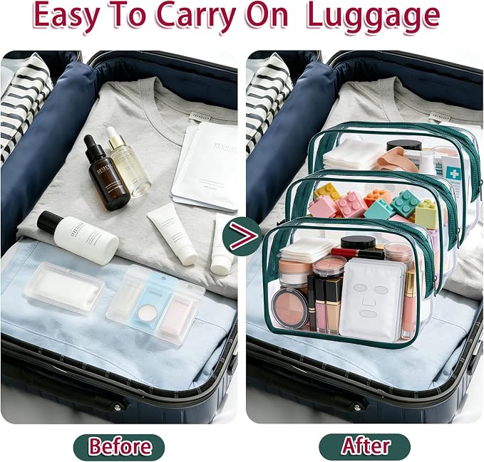 12 Pieces Clear Makeup Bags Bulk, TSA Approved Toiletry Bag Cosmetic Toiletries Pouch with Zipper, Waterproof Vinyl Plastic Organizer Case for Carry-on Travel Essentials (Green Medium) - Image 8