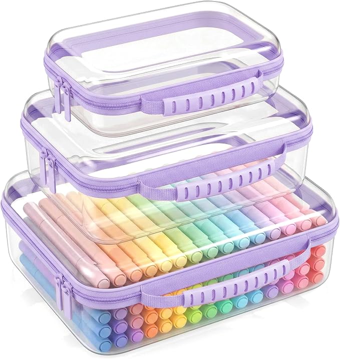 Clear Hard Shell Organizer Cases, 3 Pack with Handle | Durable PET shell with water-resistant, scratch-resistant surface for travel, toiletries, electronics and toys by Unknown
