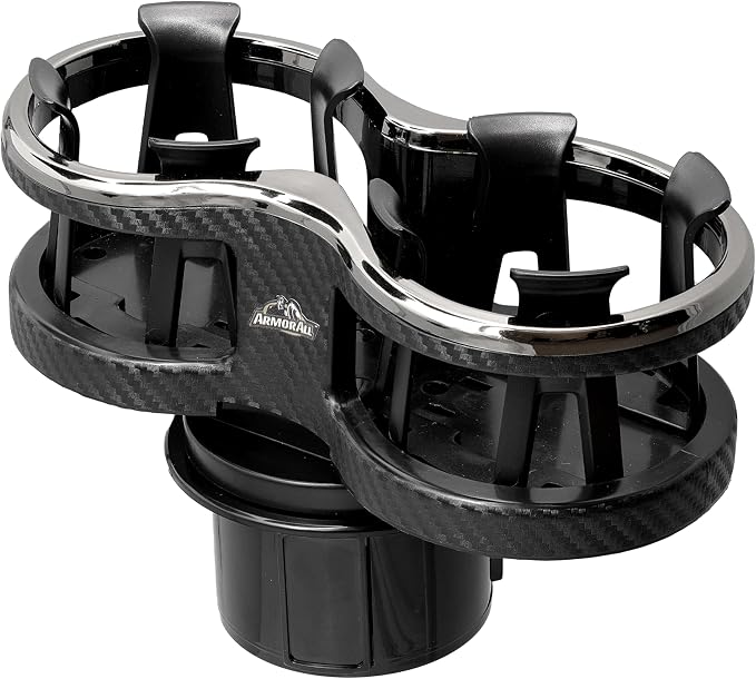 Armor All Cupholder 2 in 1 Expander, Turn 1 Cupholder to 2, Dual Drink Holder Expander with Adjustable Expandable Base to Fit Most Cars and Vehicles, Secure Hold with Drink Grips by ArmorAll