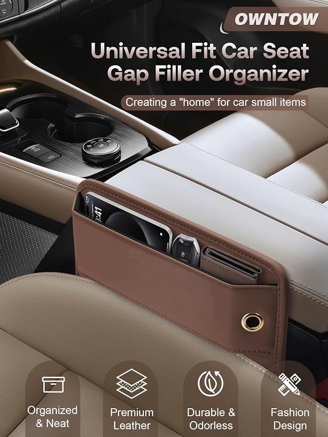 Premium Leather Car Seat Gap Filler Organizer (0.2”-1.2" Gaps), Clever Gifts for Car SUV Truck Owners (Brown, 2 Pack) - Image 2