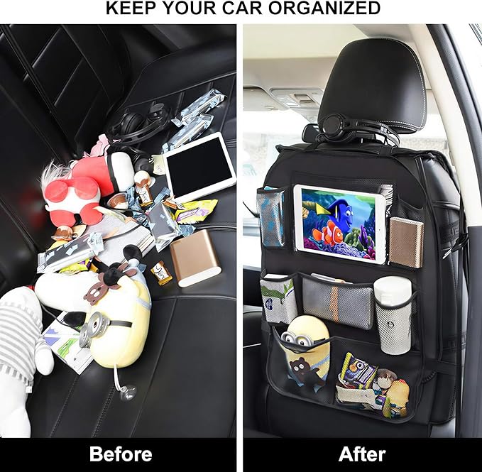 ONE PIX Backseat Car Organizer Mats Back Seat Organizers and Storage Bag with Touch Screen Tablet Holder for Kids Toddlers Car Seats, Travel Accessories, Road Trip Essentials Kids - Image 3