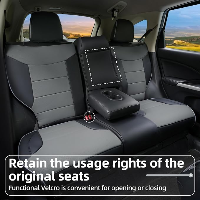Lolcar Custom Fit CRV Car Seat Covers Full Set for Honda CR-V 2012 2013 2014 CRV LX;EX;EX-L Model - Leather (Black/Gray) - Image 5