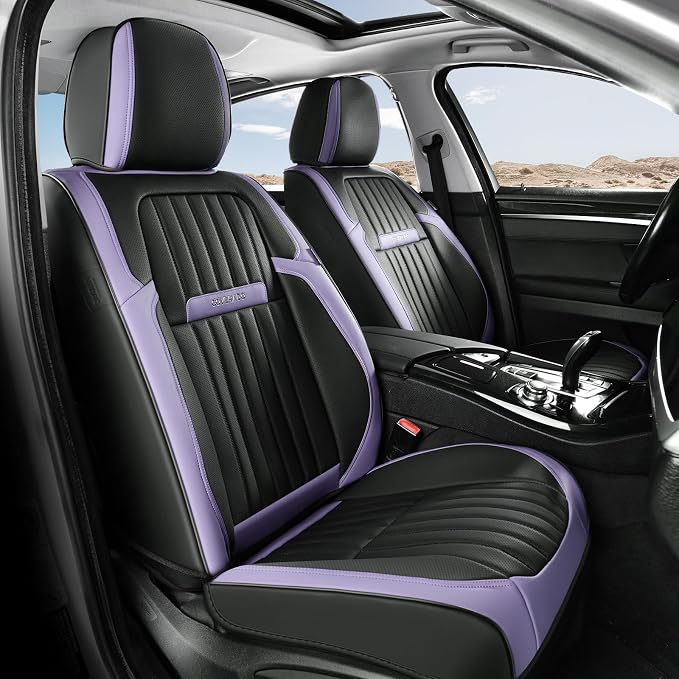 Coverado Car Seat Covers Front Seats, Seat Covers for Cars, Car Seat Protector, 2-Pack Car Seat Cushion Nappa Leather, Waterproof Seat Covers Carseat Cover Universal Fit for Most Cars(Purple&Black) by COVERADOAUTO