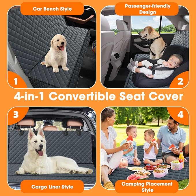 MIXJOY Dog Car Cover for Back Seat Cover Protector Waterproof Dog Seat Covers for Cars, Car Seat Protector for Dogs with 1 Dog Seat Belt, Nonslip Back Seat Cover for Kids, Trucks & SUV, Grey - Image 3