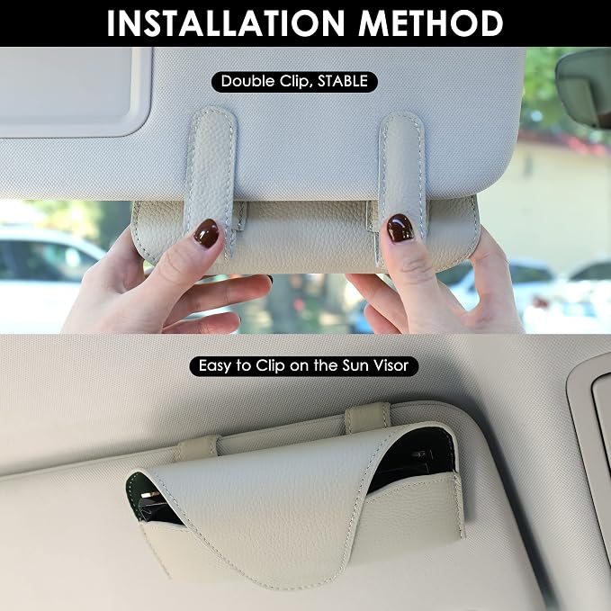 Magnetic Sunglass Holder for Car Visor Clip, Leather Car Glasses Holder, Visor Accessories Eyeglasses Holder Glasses Storage Case (02-Grey) - Image 2