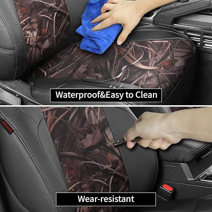 EKR Tacoma Seat Covers Custom Fit for Toyota Tacoma 2016 2017 2018 2019 2020 2021 2022 2023 Double Cab/Crew Cab -Truck Seat Covers for Car Full Set,Faux Leather(Black/Reed Camo) - Image 4