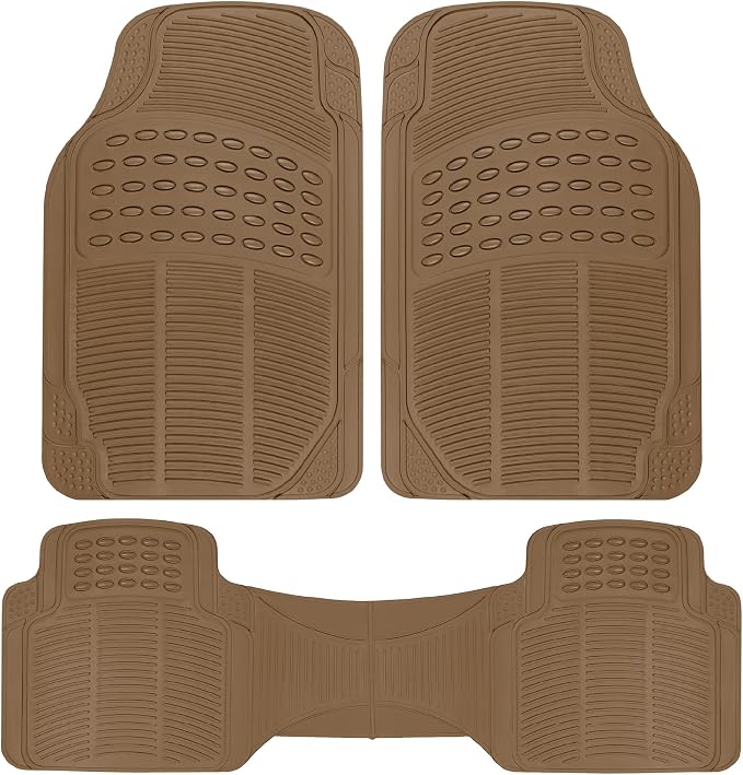 BDK ProLiner Car Floor Mats for Cars Trucks SUV, 3-Piece All-Weather Heavy Duty Rubber Liners with Universal Trimmable Fit, Durable Waterproof Vehicle Auto Floor Mats with Capture Ridges Biege by BDK