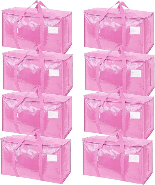 TICONN 8 Pack Extra Large Moving Bags Heavy Duty with Zippers & Carrying Handles, Durable Storage Bags Moving Boxes for Closet Organizers and Storage (8 Pack, Pink) by TICONN
