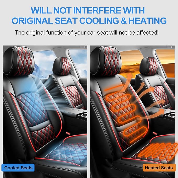 For Subaru Ascent 2019-2025 2026 Car Seat Covers, Front Pair, Redline | Luxury Full Coverage Leather Seat Protectors, Waterproof Breathable, Non-Slip, Easy to Install, Airbag Compatible, All-Season - Image 7