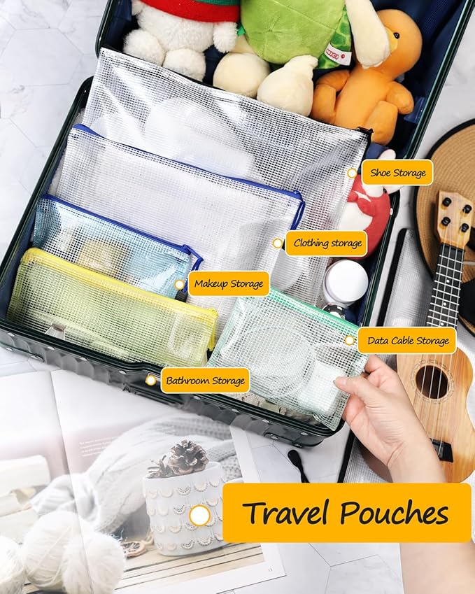 SUNEE Plastic Mesh Zipper Pouch 6.8x9.2 in (8 Colors, 24 Packs), Small Water-Resistant Zip Bag for School Office Supplies, Pencil Organizing Storage - Image 4