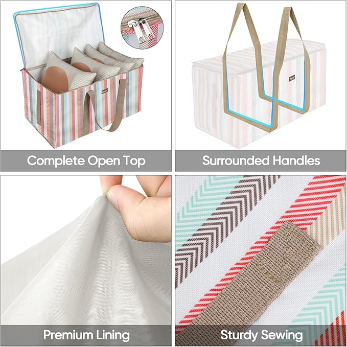 BALEINE Extra Large Storage Tote with Zippers & Carrying Handles, Heavy-Duty Oxford Fabric Moving Bags for Laundry, Space Saving, Storage, 2-Pack, Color Stripe - Image 6