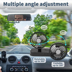 Car Fan, Portable USB Powered Dual Head Cooling Fan for Car, 360° Rotatable & 2 Speeds Adjustable & Mist Function, Powerful Air Circulation for Vehicle Truck SUV Jeep RV Boat, 12V - Image 4