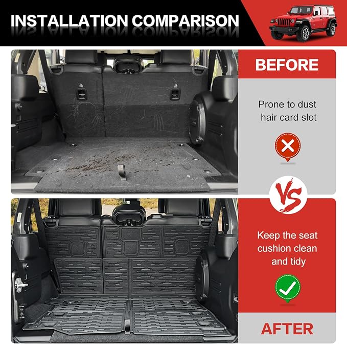 Cargo Liner with Seat Back Cover Fit for 2018-2025 Jeep Wrangler JL Unlimited 4 Door 4X4, Cargo Mat TPE Seat Back Protector for 2024 Jeep Wrangler JL/JLU Accessories(Cargo Mat+ Backrest Mats) - Image 2