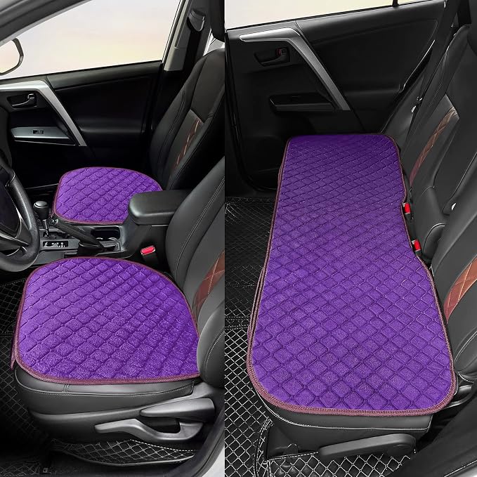 surpassme Comfortable Car Seat Covers Universal Back/Brench Seat Coves for Car Accessories with Storage Pockets, Padded Car Interior Covers for Automotive, SUV, Truck, and Van(Purple) - Image 4
