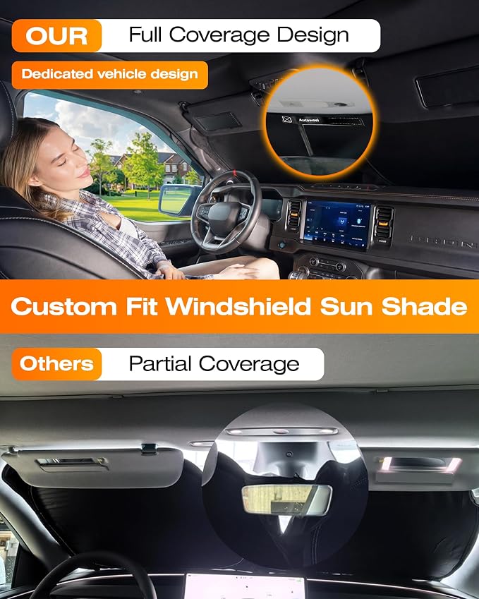 Cooling Windshield Sun Shade for Ford Bronco 2021-2026, 240T Beige, UPF 50+ | Heat-Insulating Fabric, 99% UV Protection and Heat Insulation, Foldable, Storage Bag Included, for Cars SUVs and Trucks - Image 5