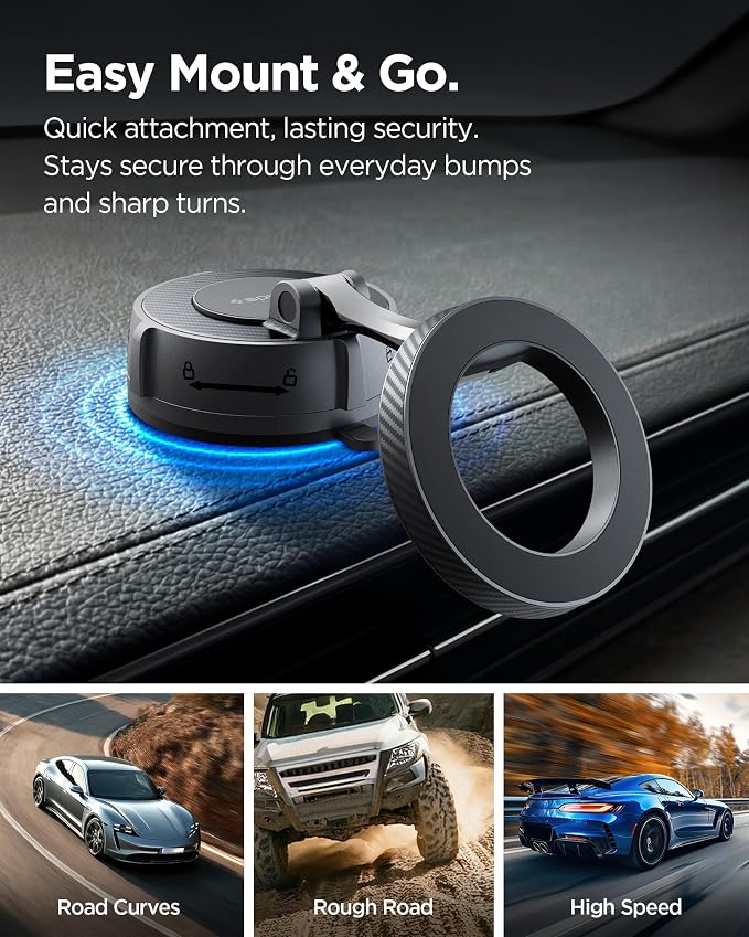Spigen VacuumLock Magnetic Dashboard Magsafe Car Mount 360° Rotation | 360° Rotation, Strong Magnetic Hold Compatible with iPhones, Galaxy with Magnetic Cases, Pixels with Pixelsnap - Image 4