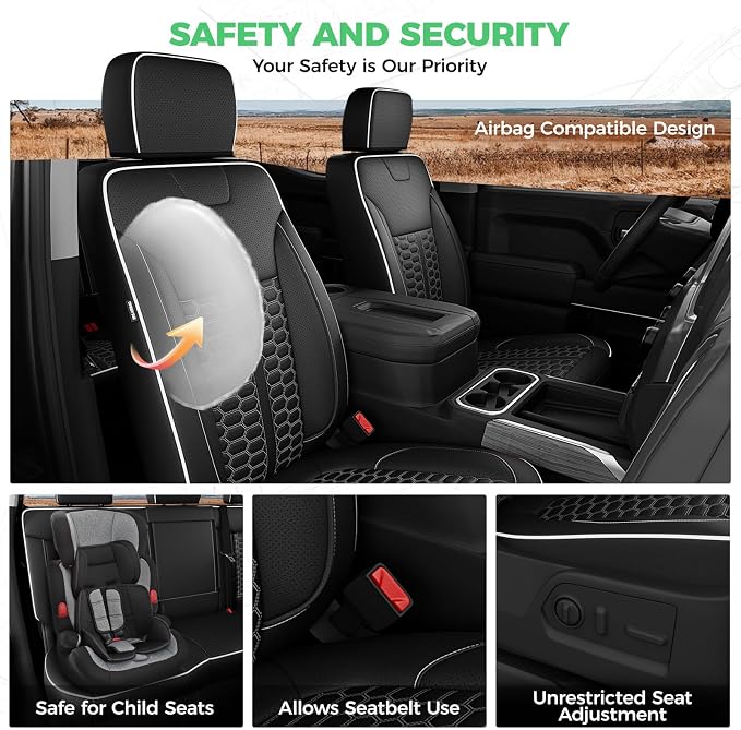 RIDEPOSH Custom Leather Seat Covers for Silverado/Sierra 1500 2019-2026 | Only Crew Cab, Fits 2500/3500HD 2020-2026, Jump Seat Cover(armrest storage only), Protective, Scratch-resistant, Easy-clean - Image 7