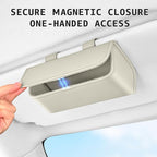 Magnetic Sunglasses Holder for Car Visor, PU Leather Clip, Beige | Soft Inner Lining, One-Handed Access, Holds Eyeglasses, Parking Tickets and Receipts, For Cars, SUVs and Trucks, 1 Pack - Image 2