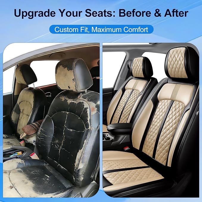 Fit CX-90 Seat Covers Custom Fit for Mazda CX-90 2024-2026, Front Pair | Premium Leather Full Coverage Protector, Waterproof, Breathable, Scratch Resistant, Easy Wipe, Airbag Compatible, Black+Beige - Image 3
