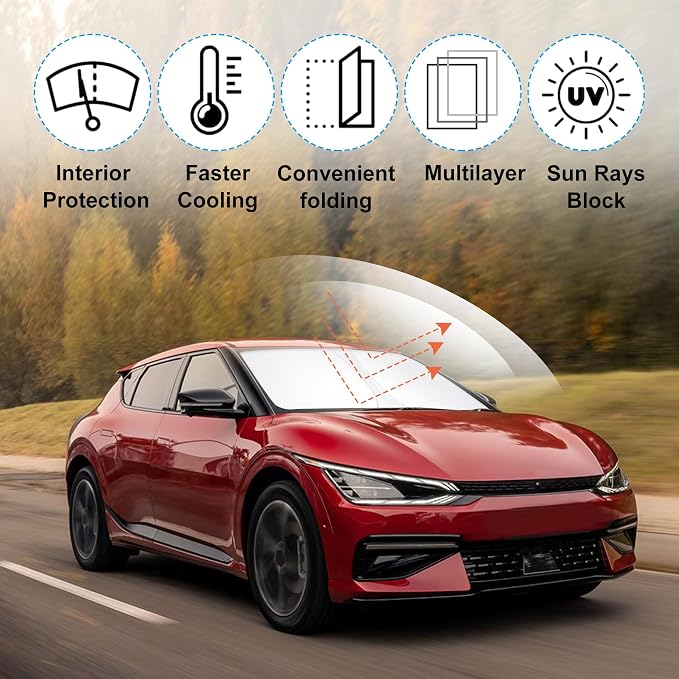 Windshield Sun Shade for 2022-2025 2026 Kia EV6 Accessories | Full covered for windshield, Foldable & Durable, Block UV Rays, Reduce Heat, Easy to install, Keep Car Cooler - Image 2