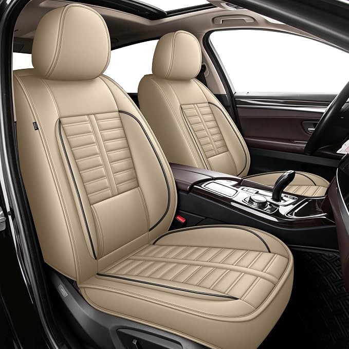 Fit for Nissan Altima Seat Covers 2009-2026 Full Set | Faux Leather Waterproof Car Seat Covers, Airbag Compatible with Lumbar Support Anti-Slip Design, 5 Seater Beige by RAWAKORW