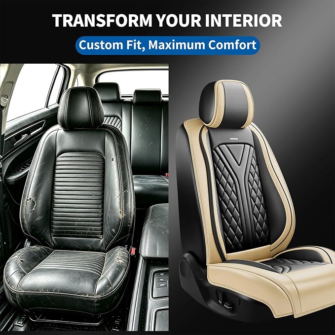 for Subaru Legacy 2008-2026 Car Seat Covers, Full Set, Beige | Luxury Full Coverage Leather Seat Protectors, Waterproof Breathable, Non-Slip, Easy to Install, Airbag Compatible, All-Season - Image 5