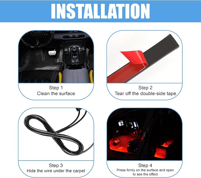 Car LED Strip Light, 24 LED 12V USB Port, Red | RGB Neon Auto Interior Atmosphere Lights, Under Dash Ambient Night Light, Universal Decorative Lamp Accessory for Car Truck - Image 4
