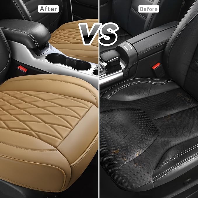 CAR PASS 2 Pack Front Car Seat Covers, Bottom Seat Covers Full Wrapped with Storage Pocket, Anti Slip Car Seat Protectors, Waterproof Seat Cushion Pad Universal Fit Sedan SUV Truck, Dark Beige - Image 6