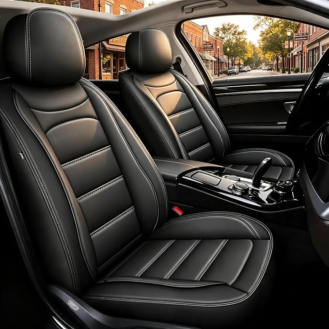 IKABEVEM Car Seat Covers for Impreza 2007-2016 Full Set(5 Seats) | Luxury Fuax Leather, Waterproof, Airbag Compatible, Easy to Install, Scratch‑Resistant Seat Protection, Black by IKABEVEM