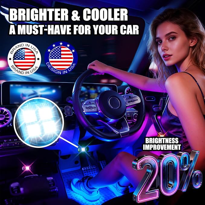 Wireless LED Lights for Car, Rechargeable Interior Car Lights | Remote Control, 8 Colors, 10 Modes, 3 Brightness Levels, USB-C Accent Lights for Car, Truck, Motorcycle & Bike - Image 5