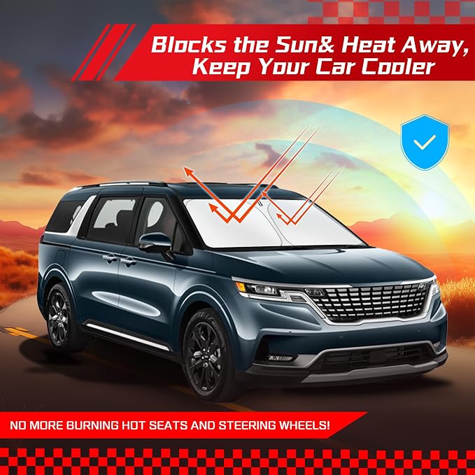 ARISMOTOR Windshield Sun Shade for Kia Carnival 2022-2025 2026 | Custom Fit, Foldable, Front Window Sunshade Sun Visor Protector, Block UV Rays, Keep Car Cooler - Image 7