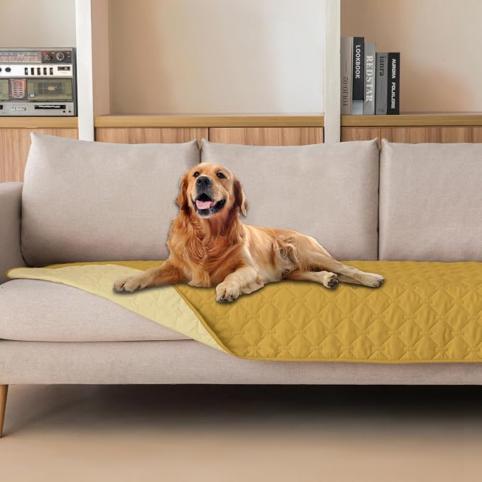 gogobunny Waterproof Pet Couch Cover, Dog Blanket, Furniture Protector | Breathable, Reversible Design, Easy Hair Removal, Lightweight Sofa Covers for Medium Dogs 30x80 Inch Dark/Light Yellow by gogobunny