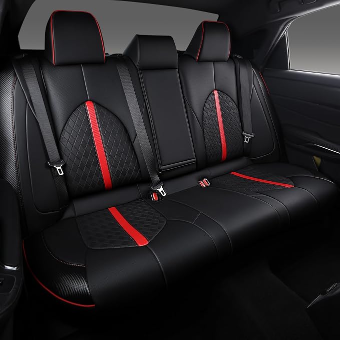 Custom Camry Seat Covers for 2018-2024 Toyota Camry Hybrid - Black+Red | Waterproof Faux Leather Full Coverage, Car Seat Protectors Full Set, Fit Toyota Camry Hybrid LE SE, Airbag Compatible - Image 2