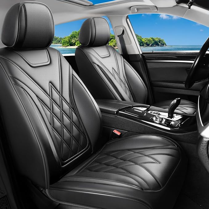 Car Seat Covers Compatible with GMC Yukon 2007-2025 2026 - Full Set 5 Seats Luxury Leather All-Weather Seat Cushions & Protectors, Waterproof & Breathable, Airbag Compatible (Black) by Unknown