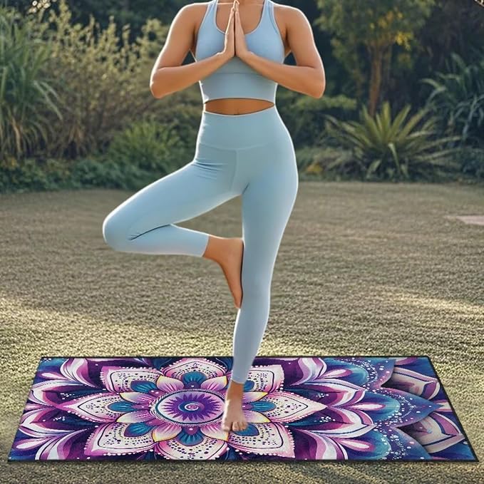 Purple Mandala Lotus Car Seat Cover Towel for Front Seat Only Boho Mandala Flower Car Seat Cover with Storage Bag Non-Slip Car Seat Towel Protector for Yoga Mat Auto Seat Interior Decor - Image 4
