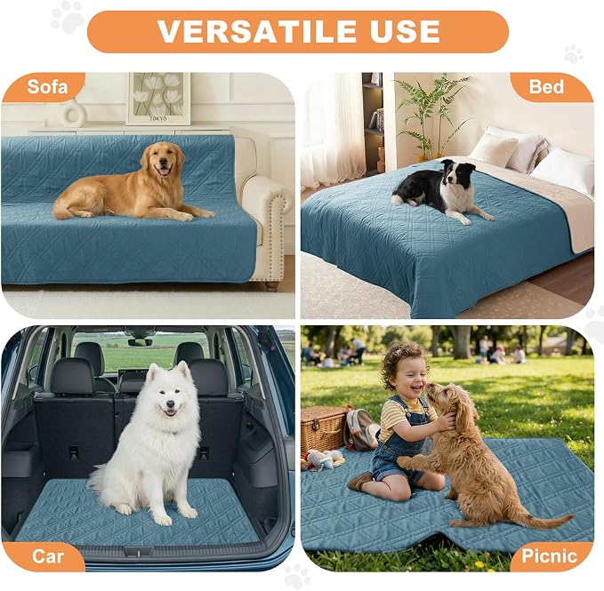 100% Waterproof Washable Dog Blanket，Gray Blue+Apricot 52"x82" | ,7-Layer Reversible Couch Covers for Dogs Met for Sofa Furniture Car Camping - Image 4