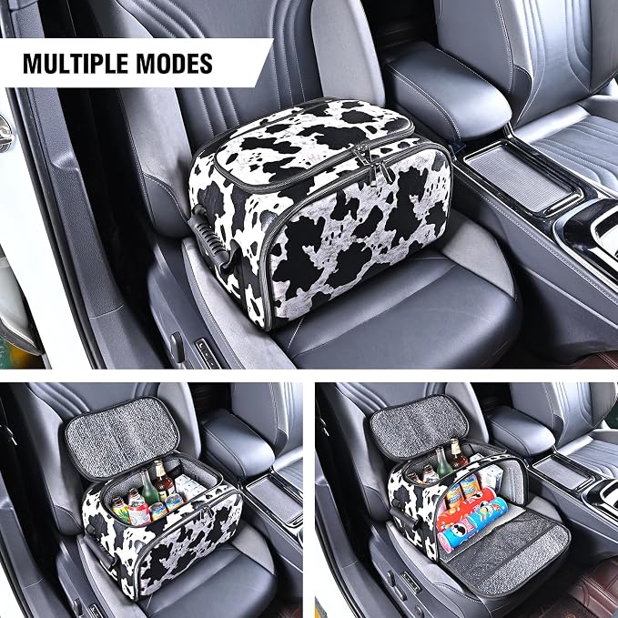 Cow Print Insulated Cooler Bag for Car, Multi-Mode Portable Thermal Lunch Cooler Tote, Reusable Thermal Storage Bag for Drinks, Snacks & Food, Ideal for Car Seat, Trunk, Road Trips & Travel - Image 5