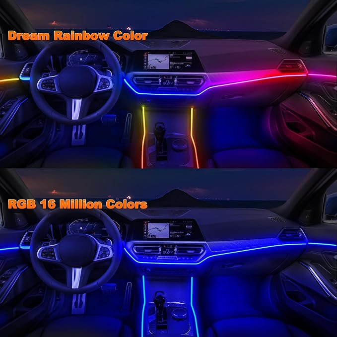 Jushope Interior Car LED Strip Lights with Dream Color, Ambient Lighting | Wireless APP and RF Remote Control Dynamic Chasing Music Sync LED Lights for Car Decoration, Car Charger or Hardwire DC 12V - Image 2