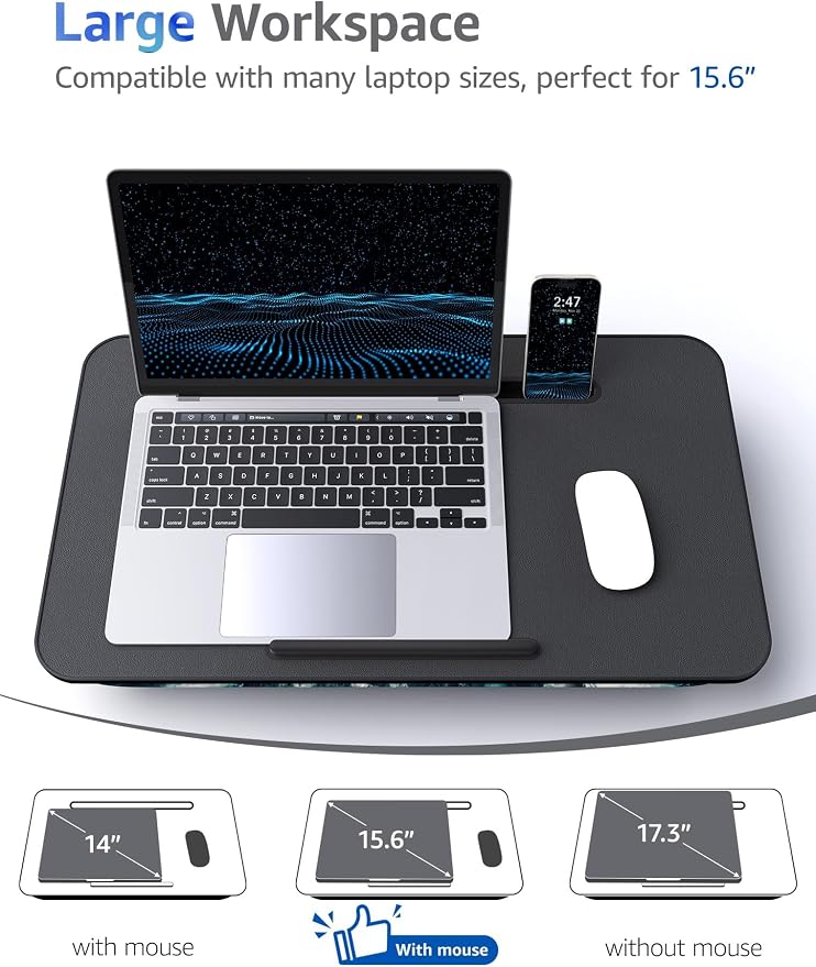 L.DOCTOR Cushioned Lap Desk, Large, Blue Waves | Portable for Bed, Couch & Floor, Washable Cushion, Built-in Phone & Tablet Slot, Fits 17.3" Laptop, Working, Writing, Gaming - Image 6