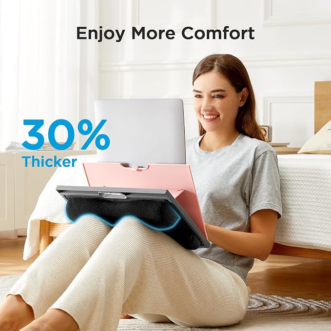 HUANUO Lap Desk with 8 Adjustable Angles – Up to 15.6" Laptop, Pink | Dual-cushion base, carry handle, 30% thicker for durability, wider anti-slip ledge, for home office, sofa, bed, car - Image 3