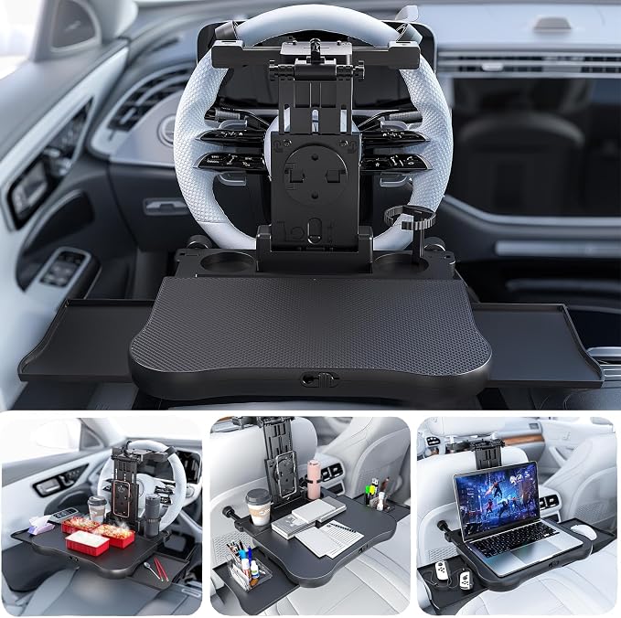 Large Foldable Backseat Tray Table, Car Laptop Desk with Cup Holder, Back Headrest Passenger Food Tray, Phone Tablet Holder, Multifunctional Travel Desk, Car Essentials for Kids & Long Road Trips - Image 4