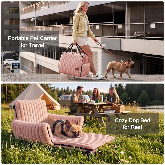 MIXJOY Dog Car Seat for Small/Medium Dogs up to 23 lbs, Multi-Functional Dog Carrier for Car with Detachable Washable Cover, Pet Travel Bed with Clip-On Safety Leash, Pink - Image 2