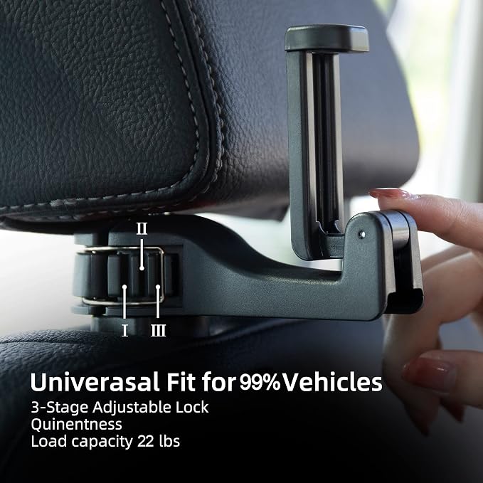 Amooca Car Seat Hooks for Purses and Bags with Phone Holder, Universal Car Headrest Storage Organizer Hanger Hook with Lock, 360° Rotation Headrest Hooks, 2 in 1 Car Headrest Hooks, 2 Pack, Red - Image 4